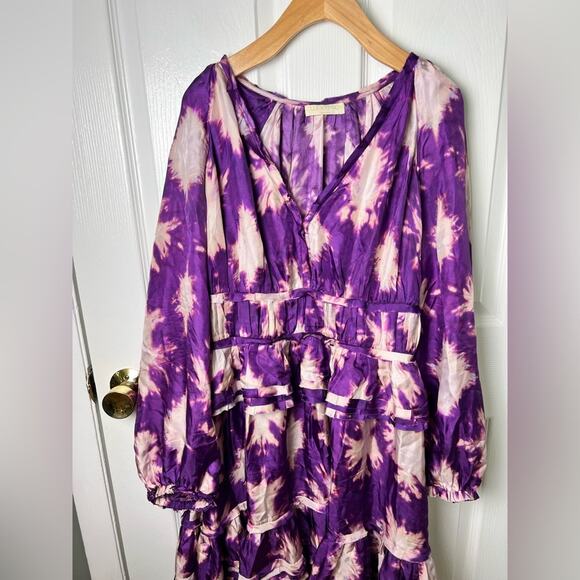 Ulla Johnson Purple Silk Emery Long Sleeve Ruffle Mini Dress Cassis Blur 10 - Picture 7 of 12